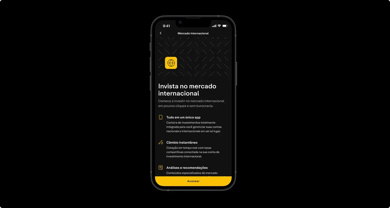 Tela de entrada do Mercado Internacional