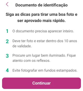 Tela de orientação antes do envio do documento